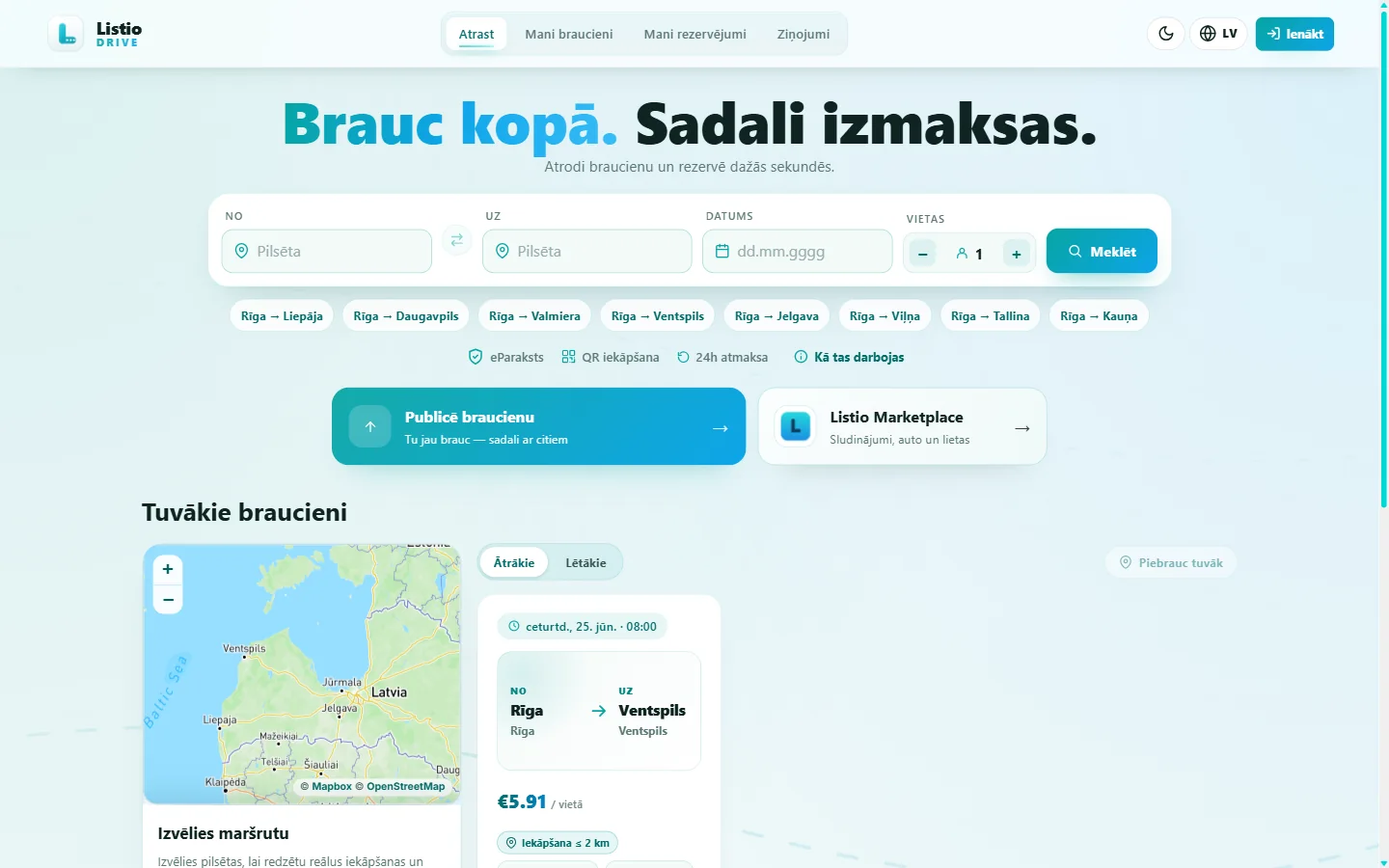 Listio Drive kopbraukšanas platforma